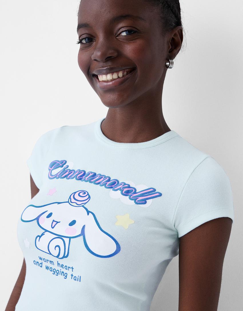 T-shirt manches courtes imprimé Cinnamoroll-Bleu clair-2