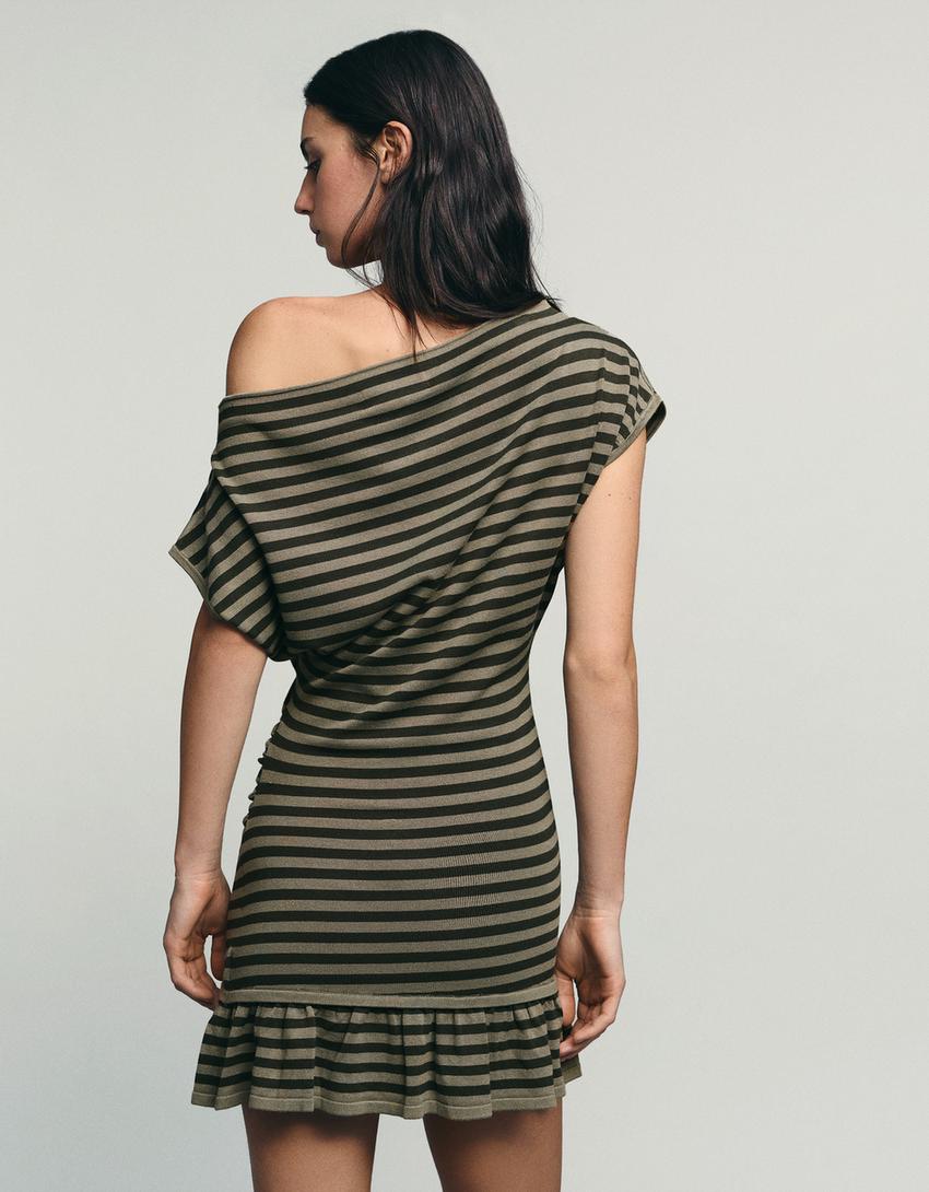 Boatneck mini dress-Green