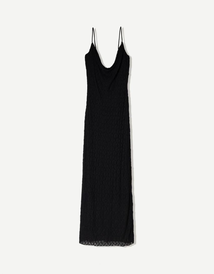 Vestido midi blonda encaje-Negro