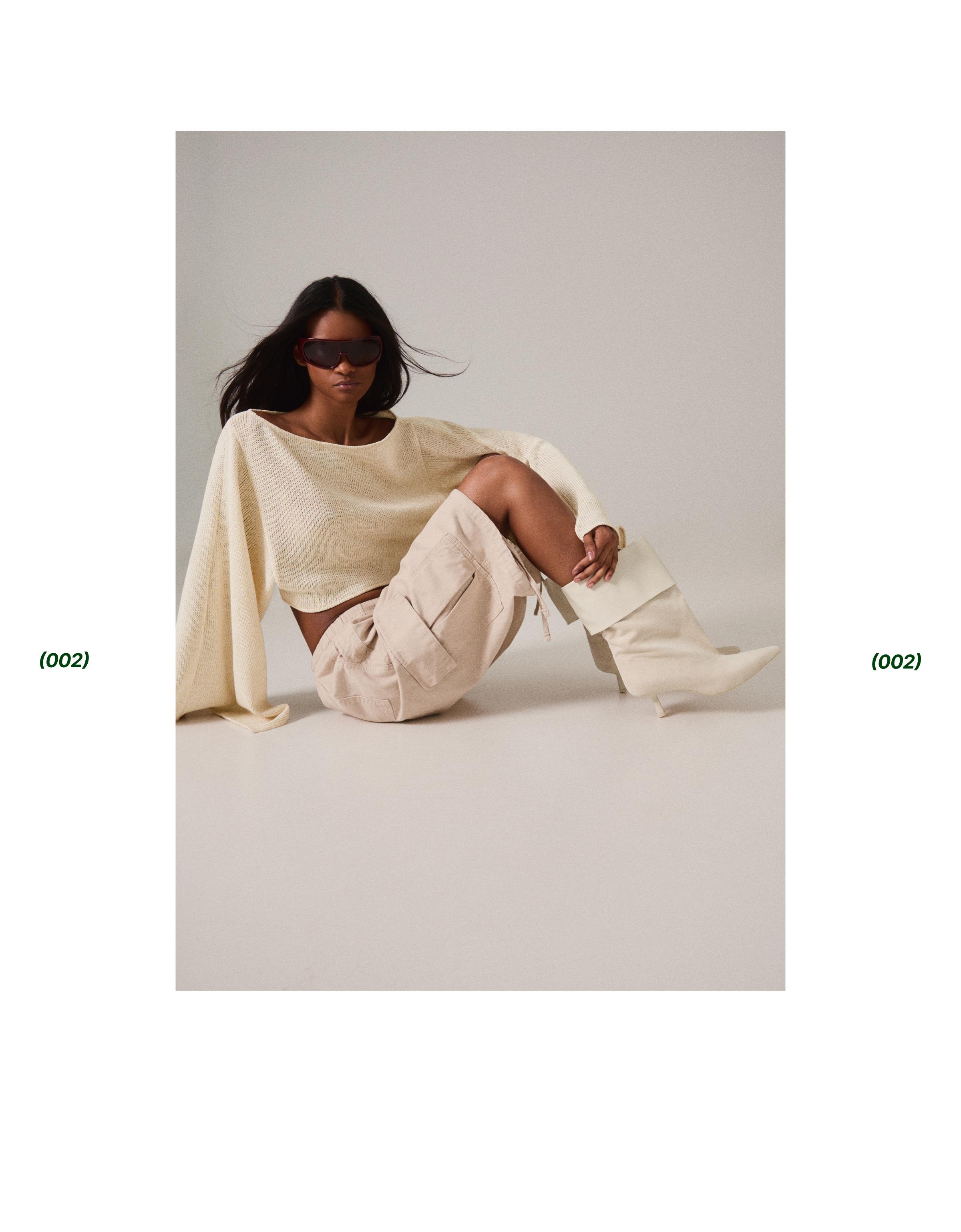 HEELED ANKLE BOOTS WITH TURN-UP DETAIL — ECRU