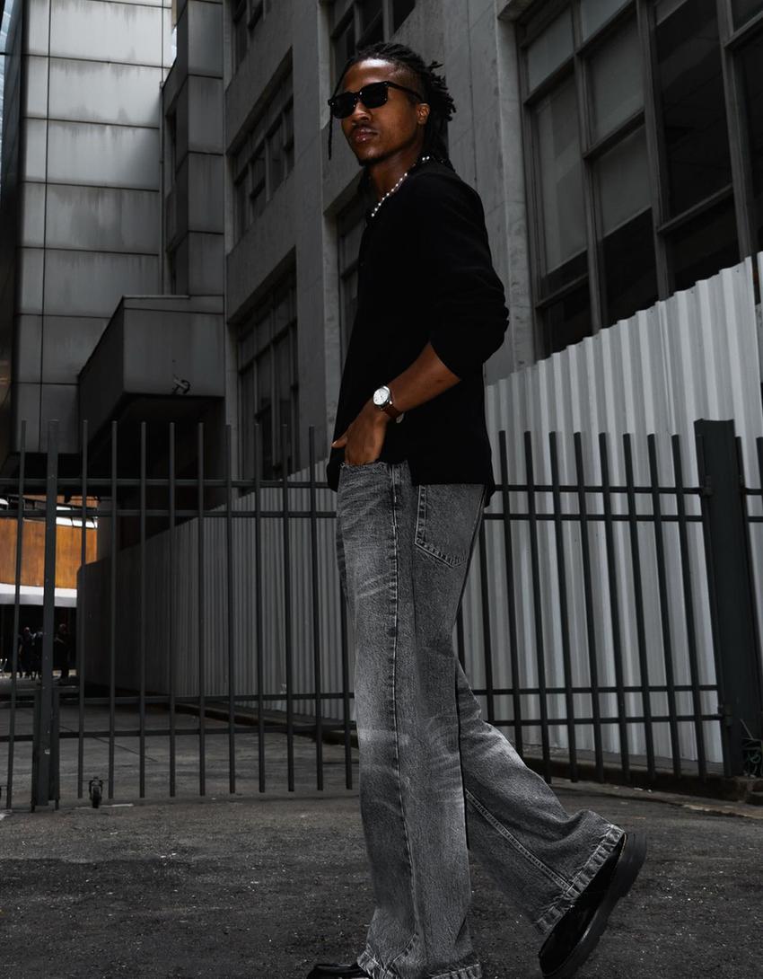 Baggy fit flare fit jean-Koyu gri