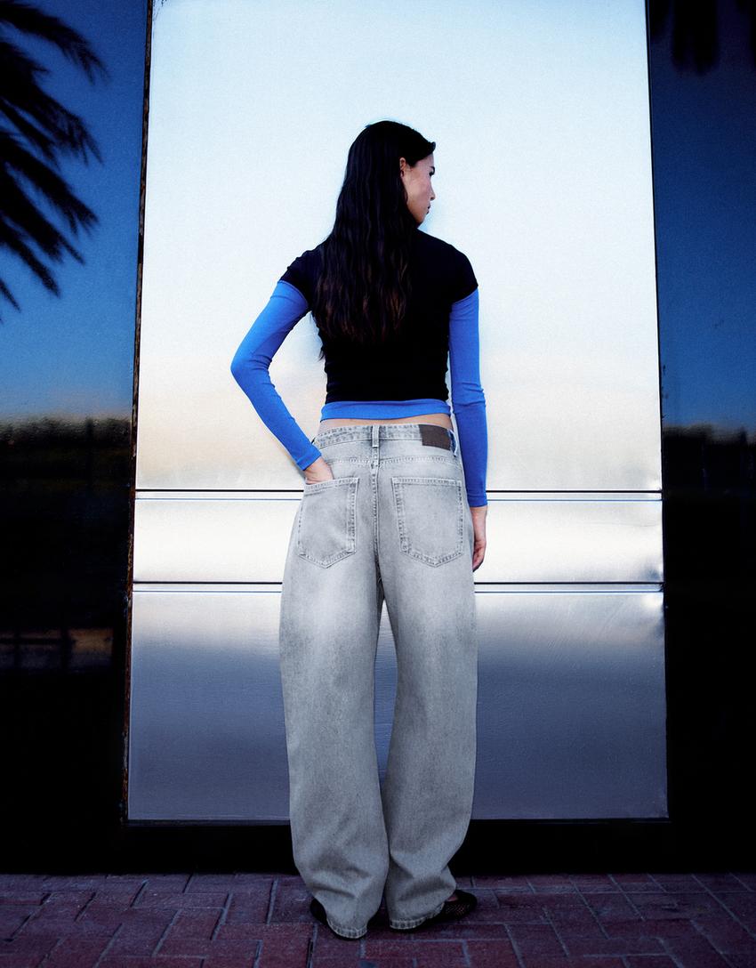 Jeans barrel loose fit strappati-Grigio