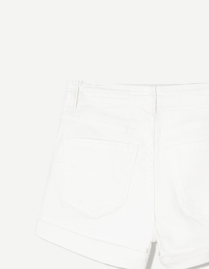 Roll-up denim shorts-White