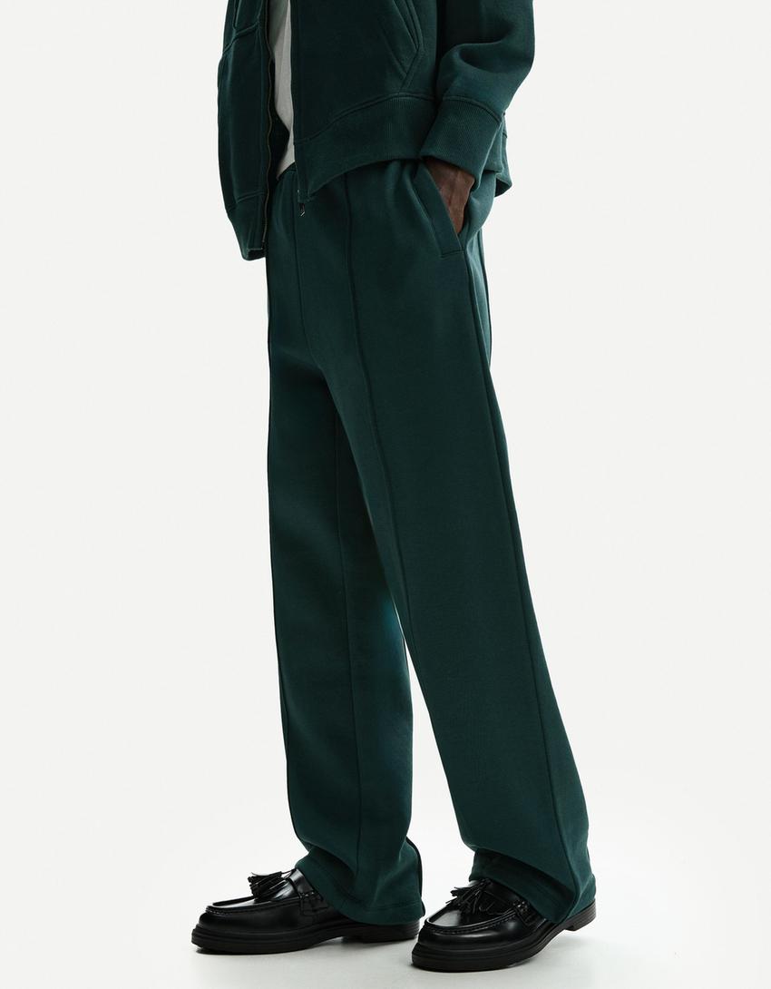 Pantalón wide leg felpa-Verde-0
