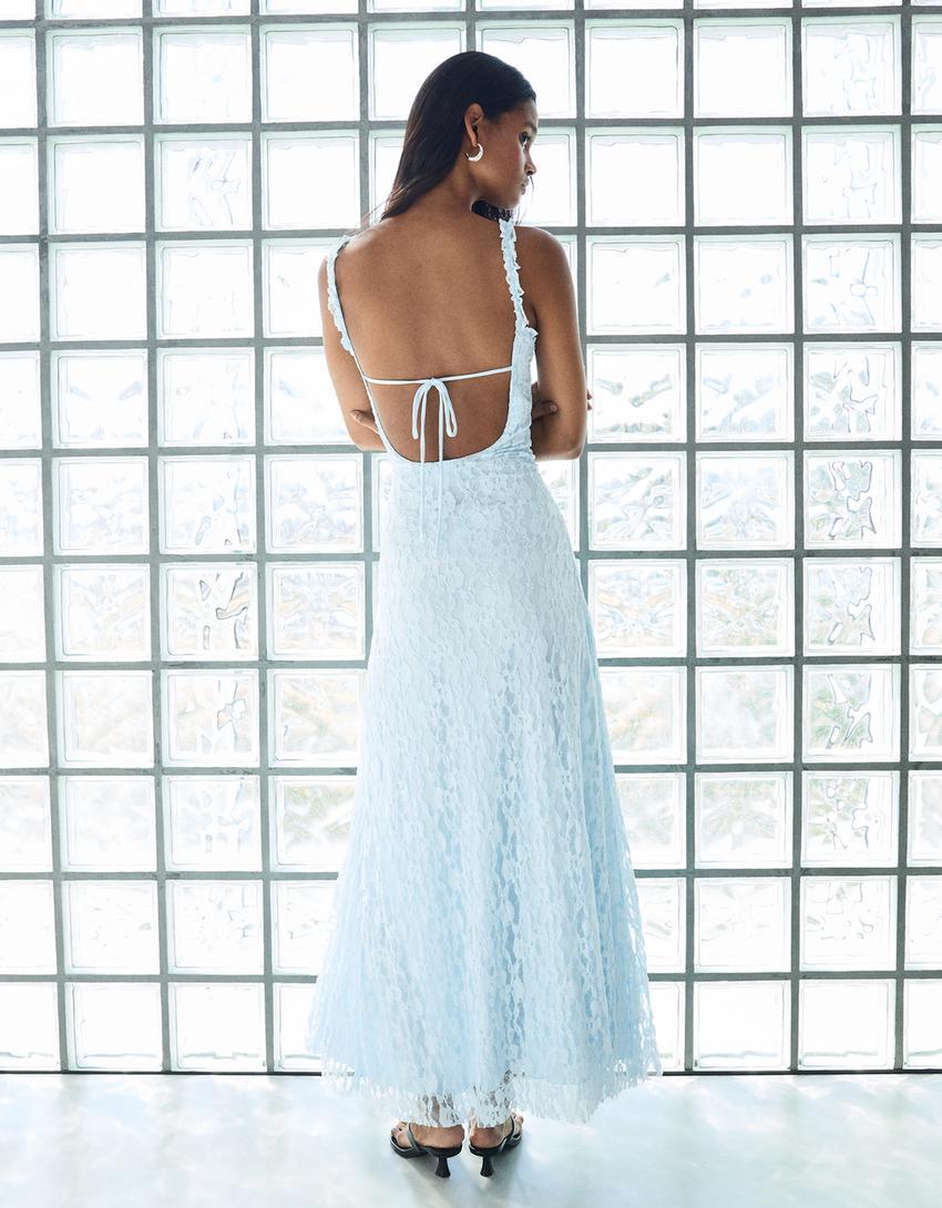 Vestido midi encaje-Azul claro