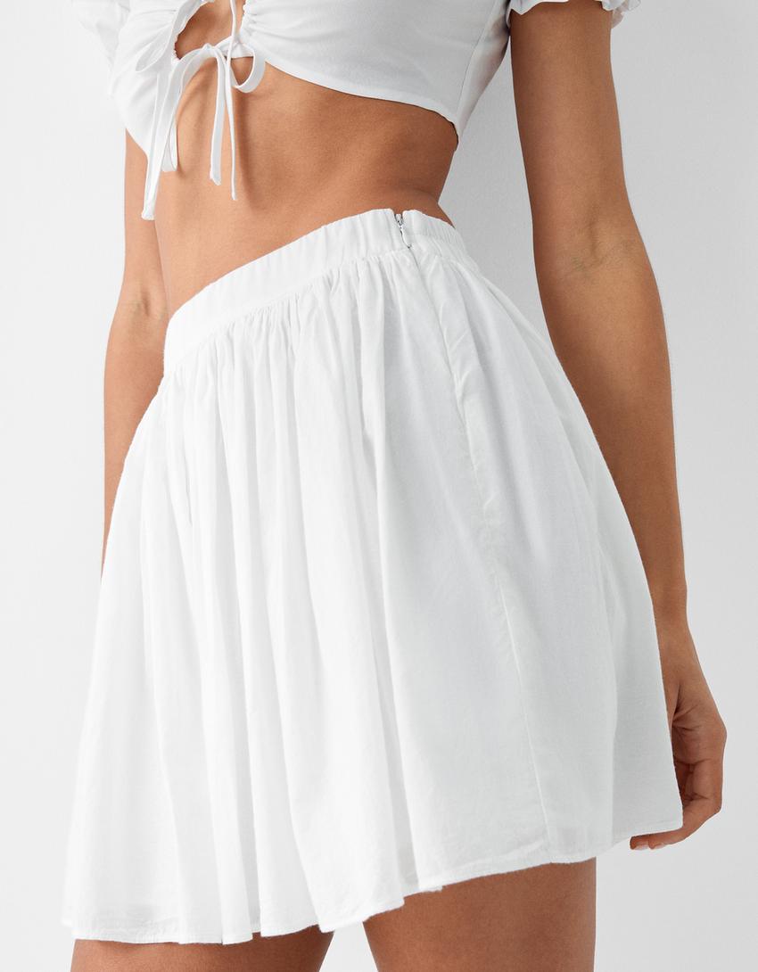 Poplin mini skirt-White-3