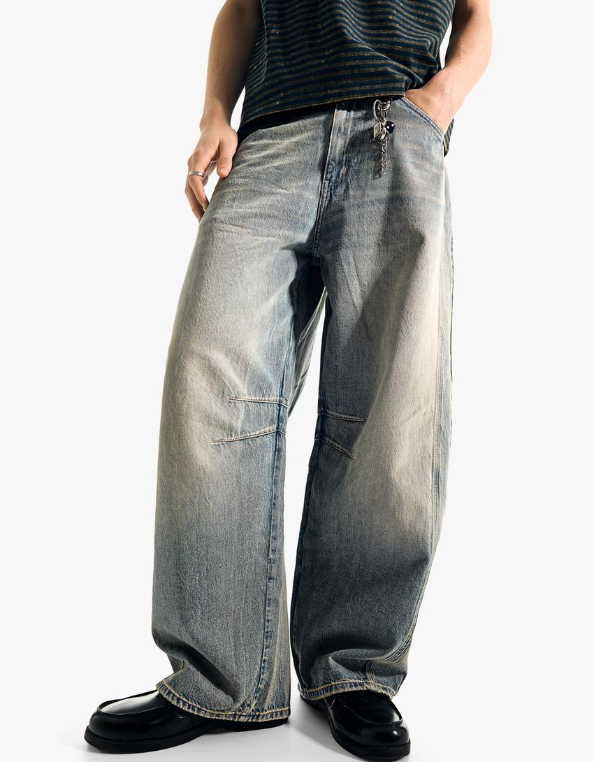 Jeans barrel fit-Bleu lavé