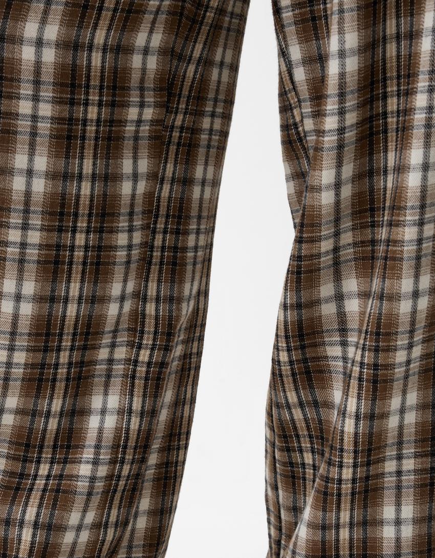 Straight fit check trousers-Brown-5