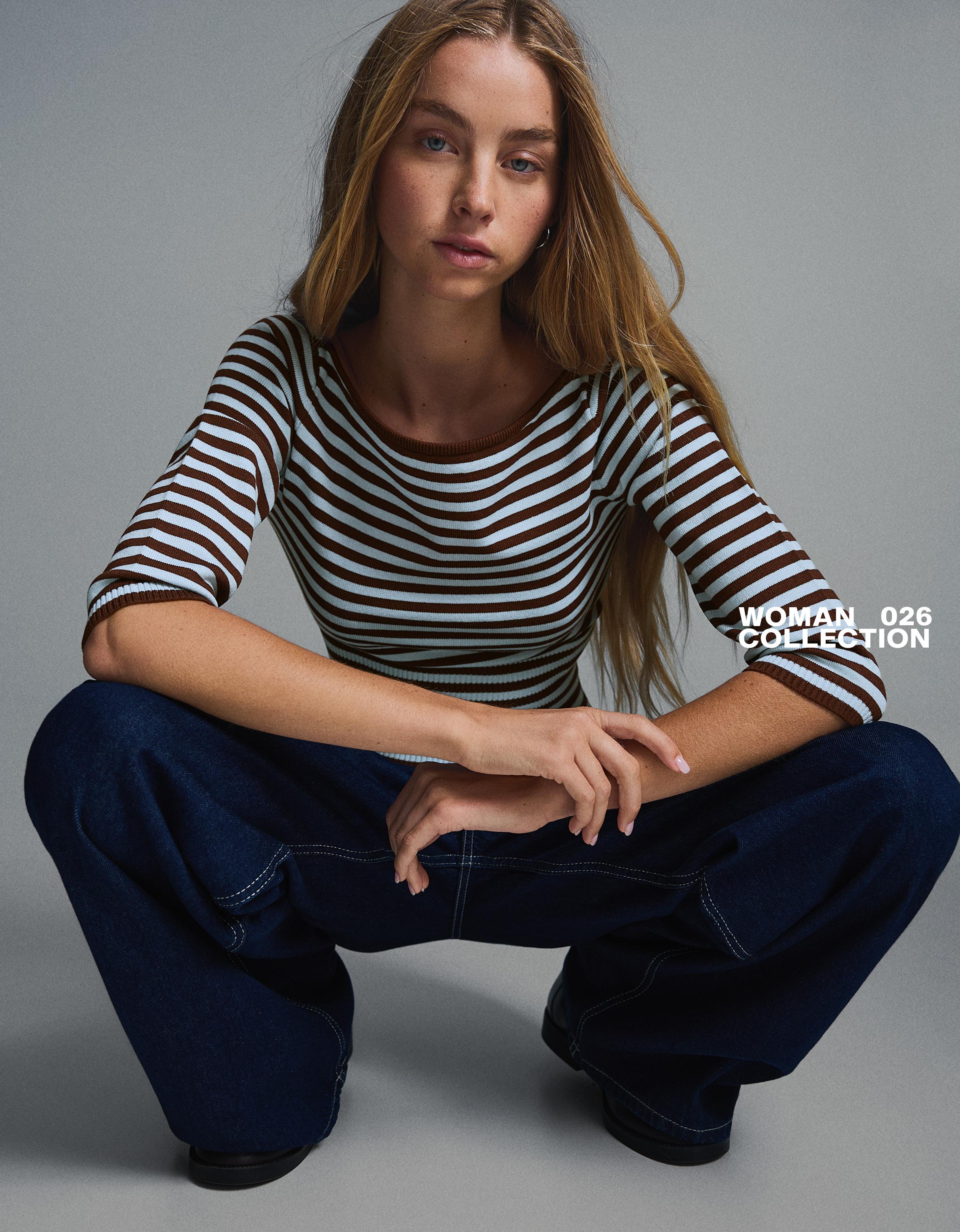Boat neck jumper — Brown