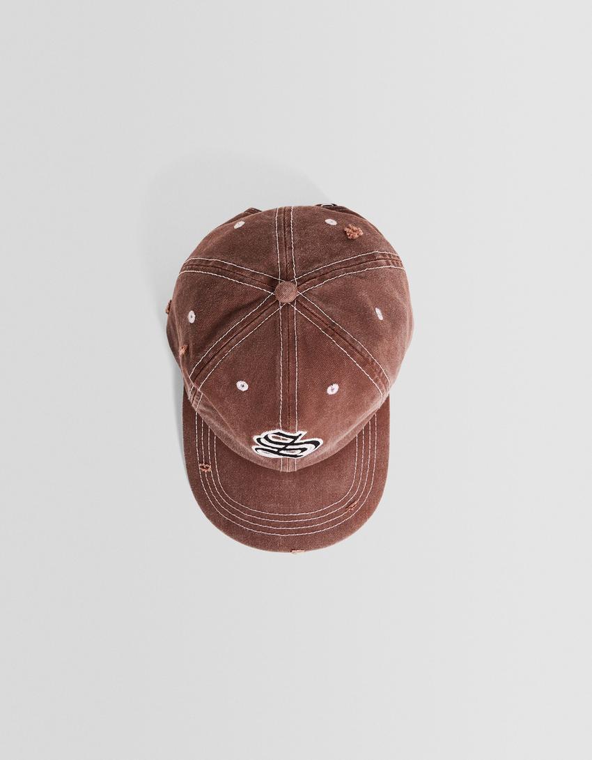 Casquette effet délavé broderie-Marron-4