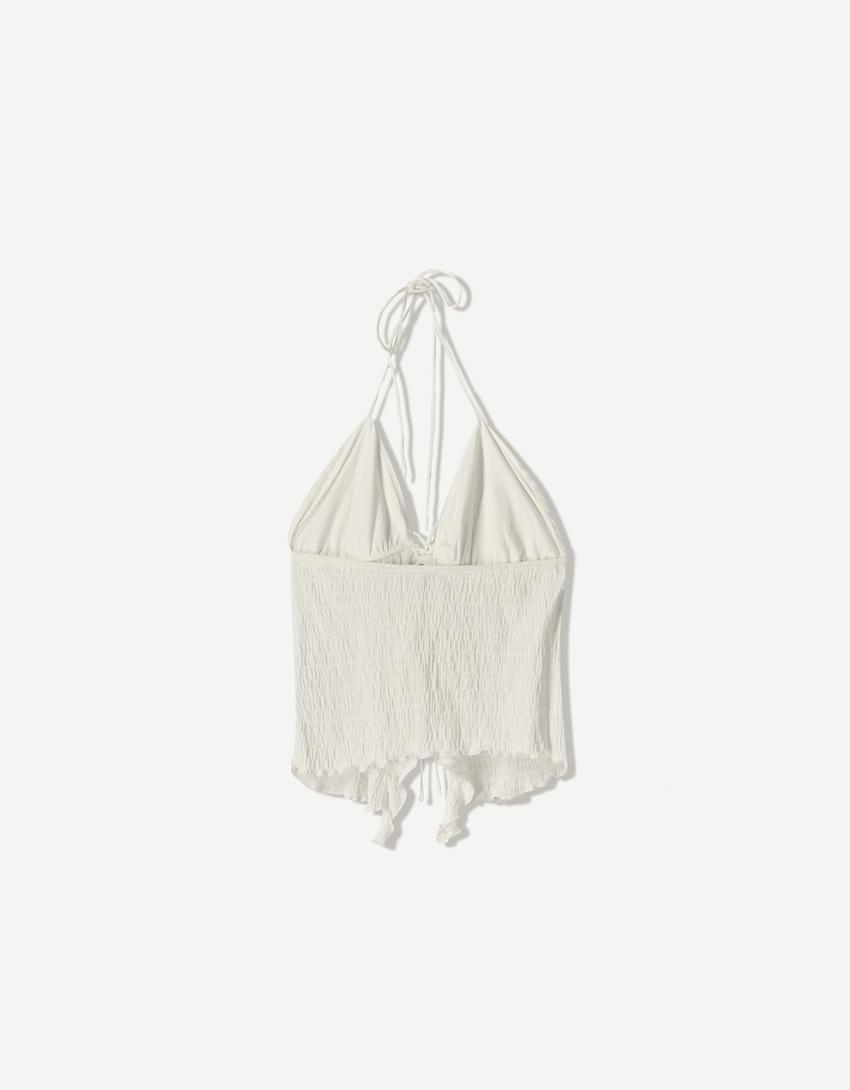 Top bretele halter volane-Ecru