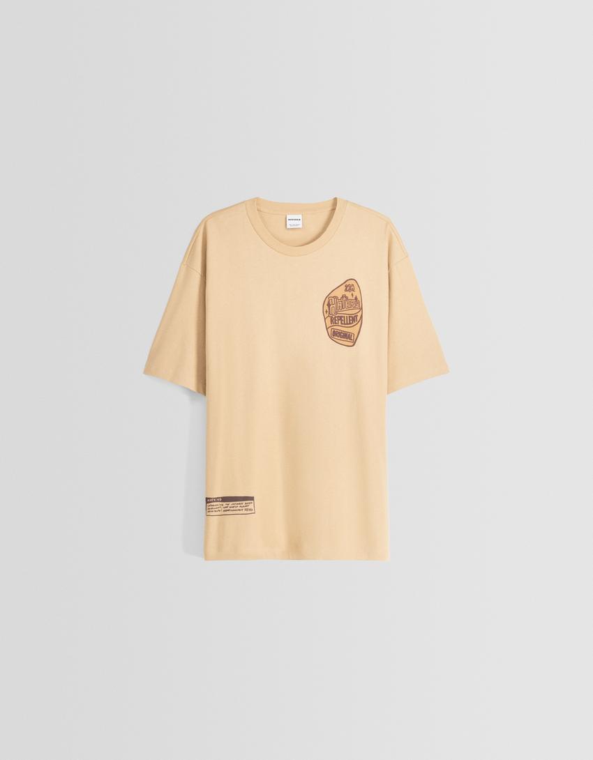 T-shirt boxy manches courtes imprimé-Camel-4