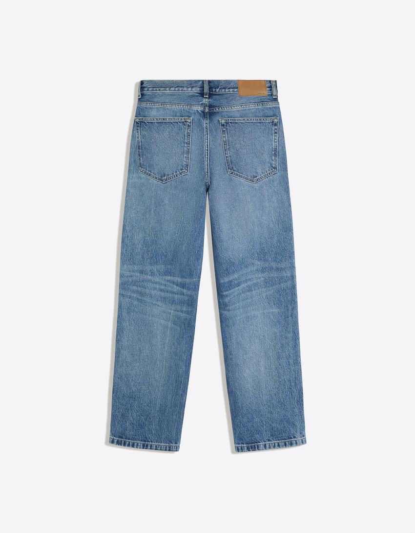 Straight-Jeans mit weitem Bein-Ausgewaschenes Blau