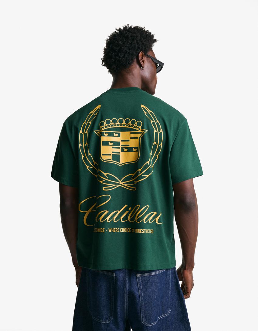 Short sleeve Cadillac print T-shirt-Green-1