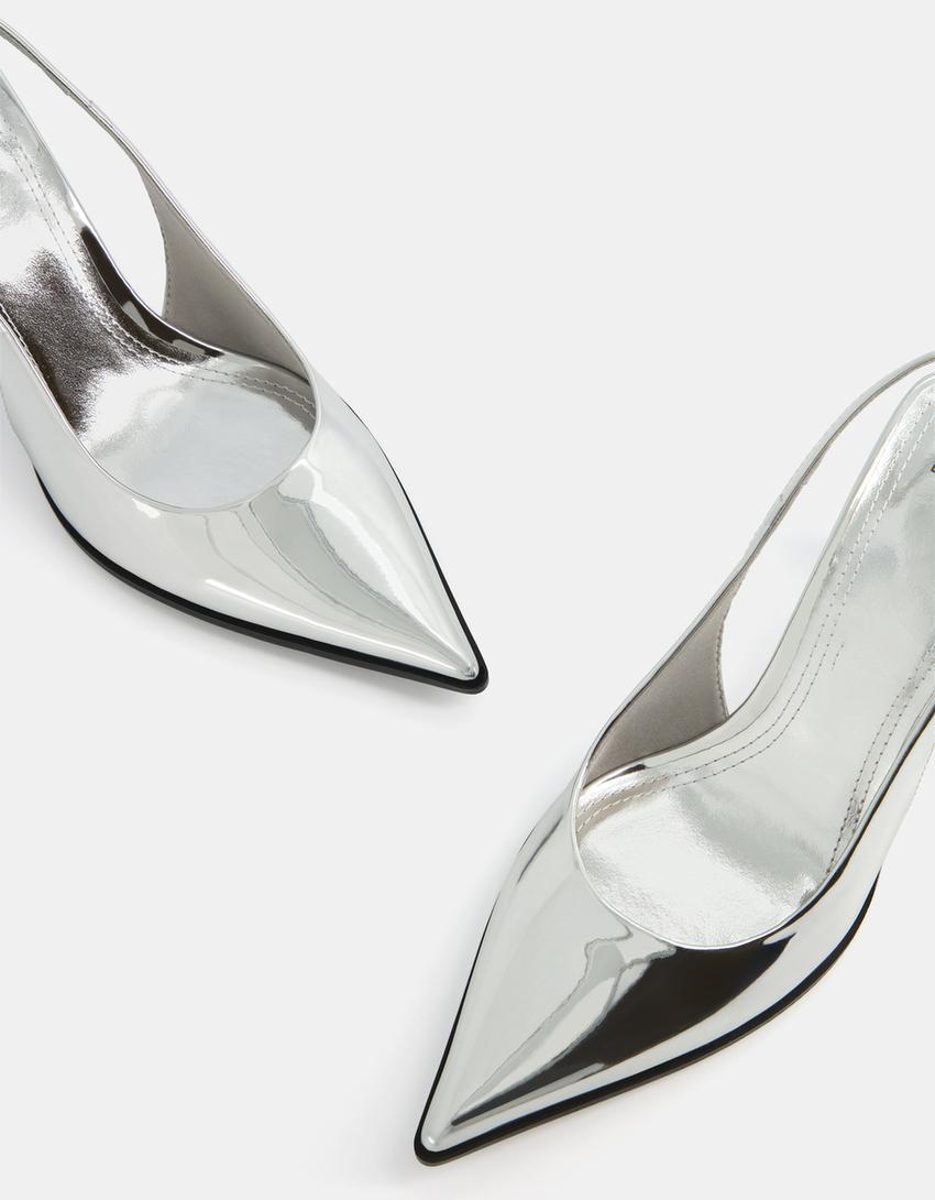 Metallic slingback kitten-heel shoes-SILVER-4