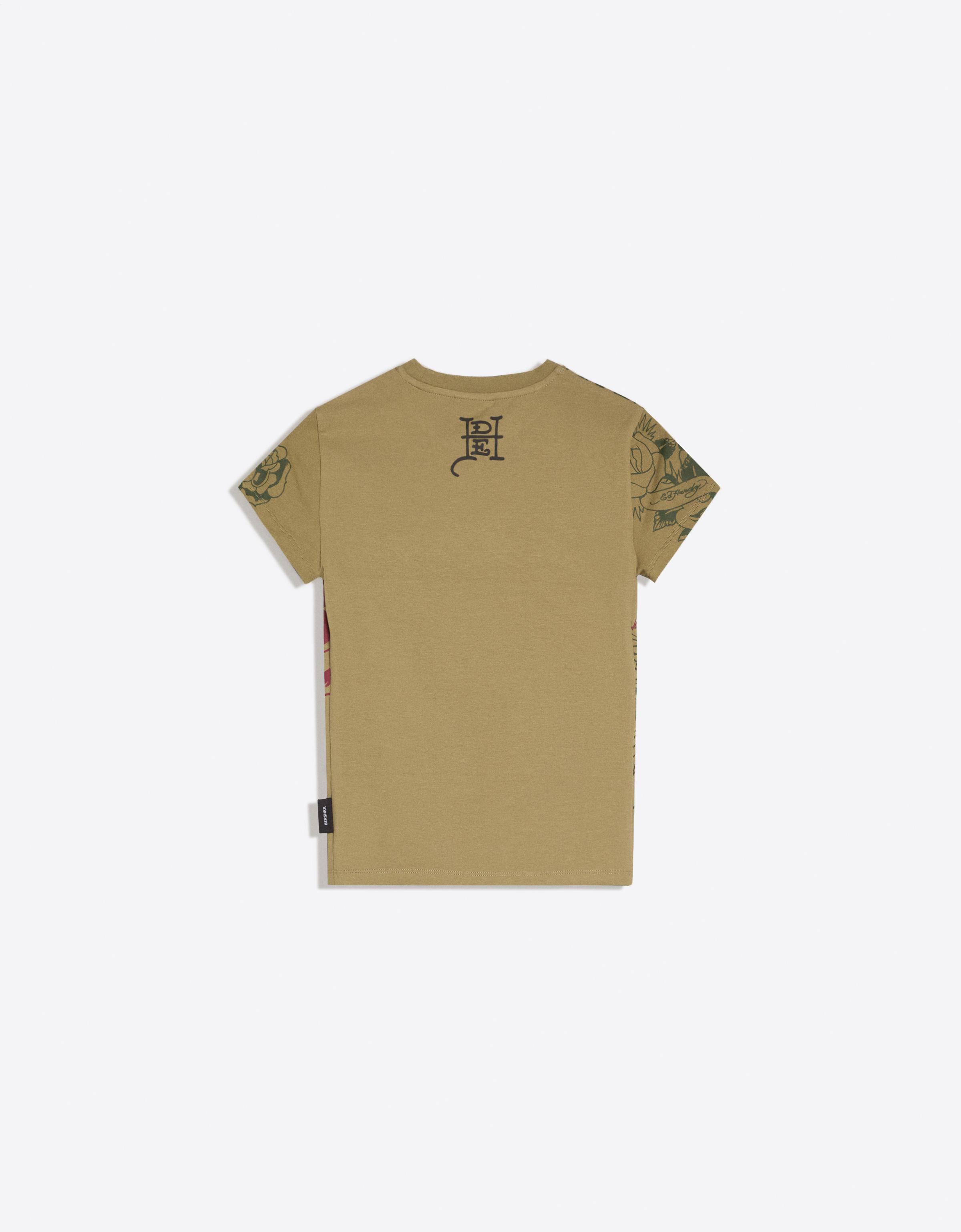 Short sleeve ED HARDY X BERSHKA print T-shirt — Khaki