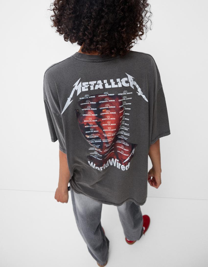 Kısa kollu Metallica baskılı t-shirt-Gri-6