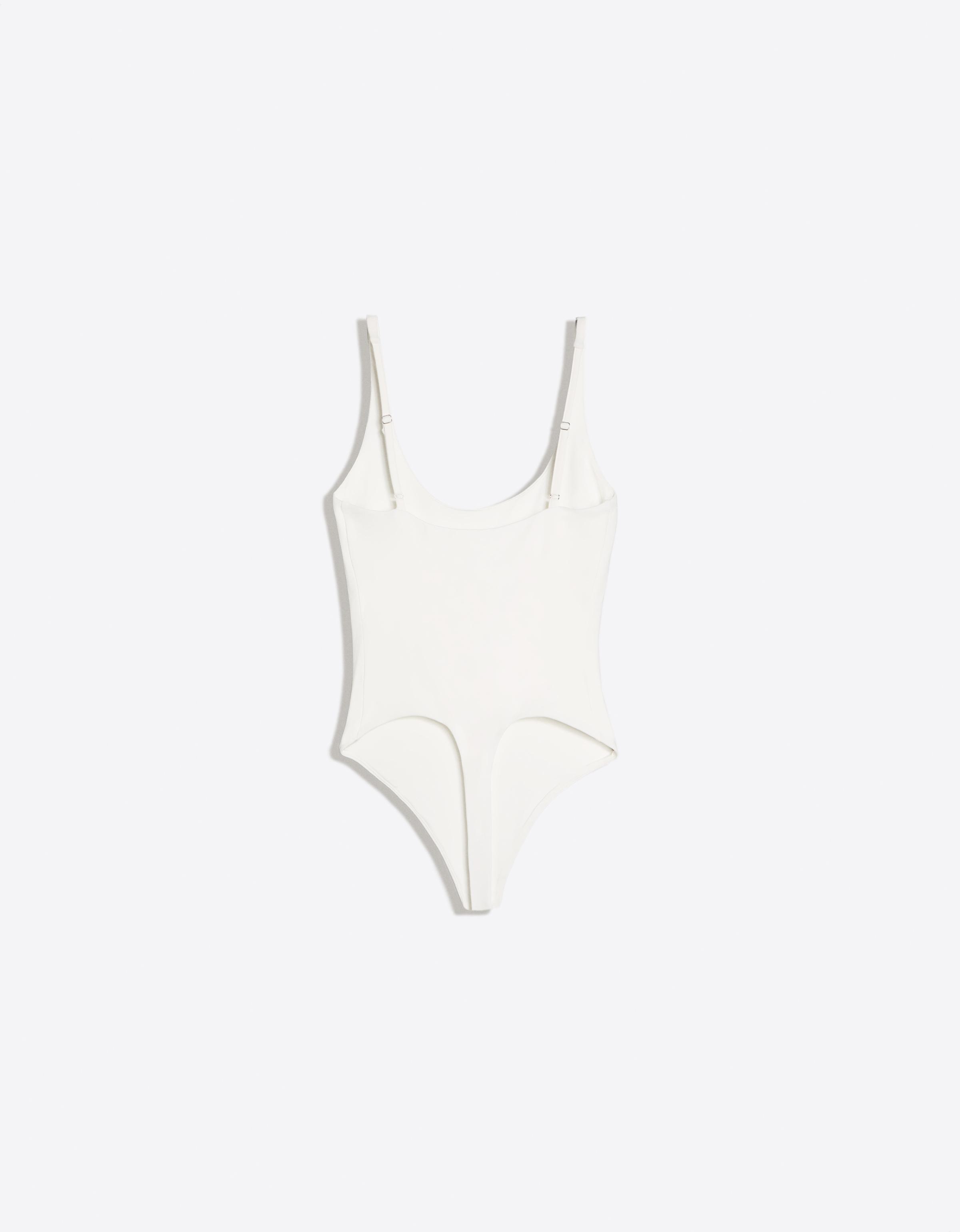 Round neck strappy bodysuit — Cream