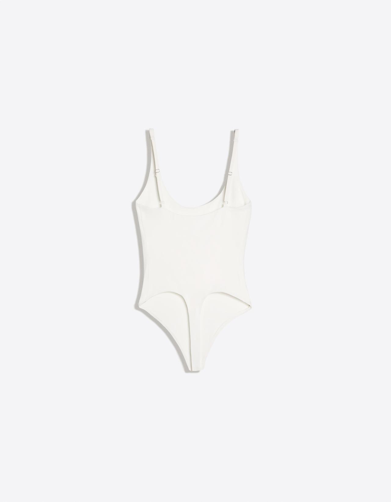 Round neck strappy bodysuit — Cream