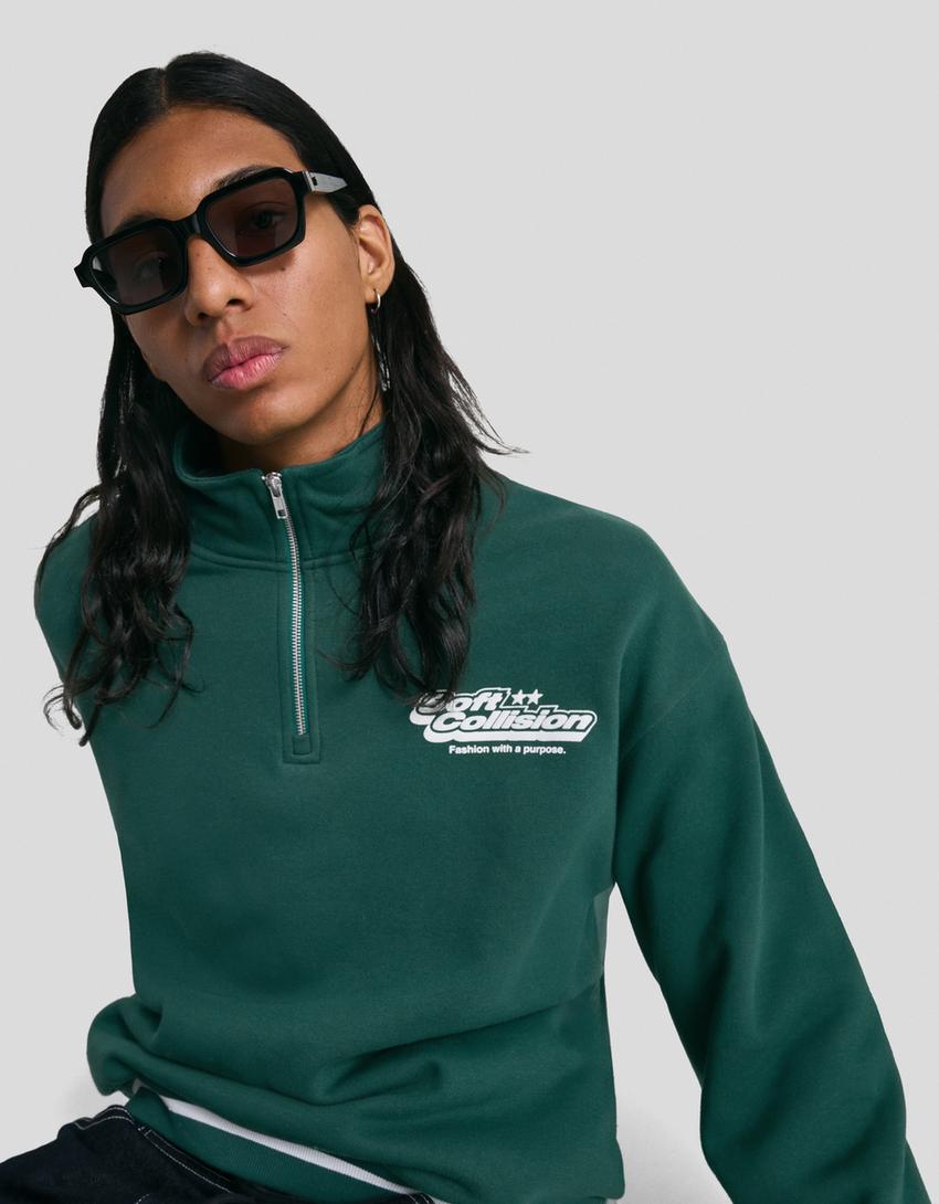 Sweatshirt mit Reißverschluss und Print-Grün