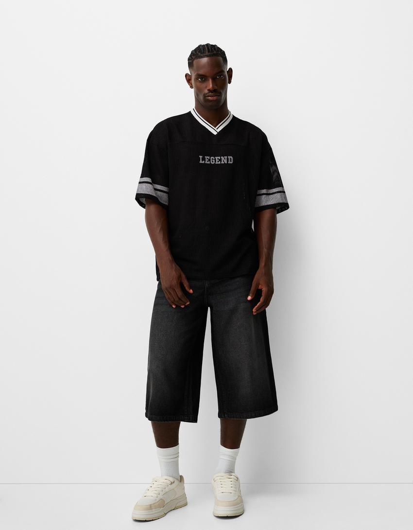 T-shirt de manga curta mesh sport oversize-Preto-3