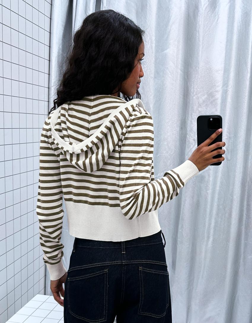 Zip-up striped hoodie-Blue