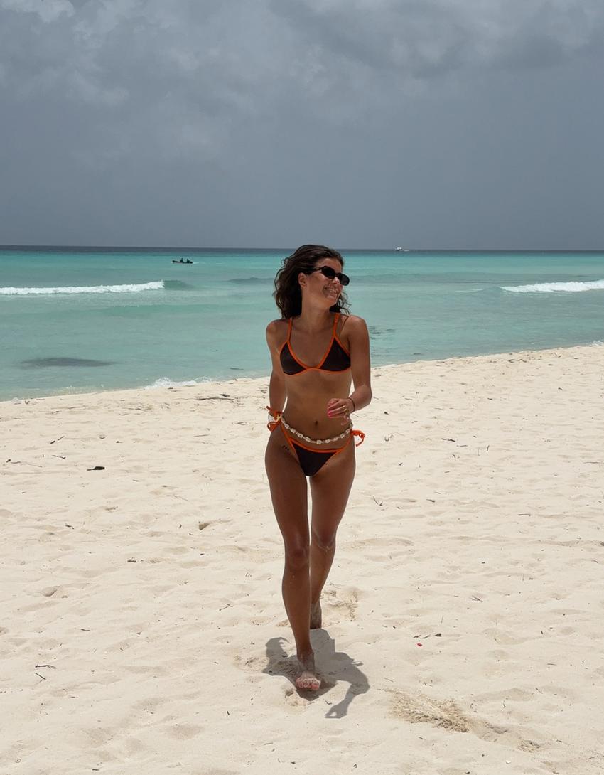 Bas de bikini contrastant-Marron