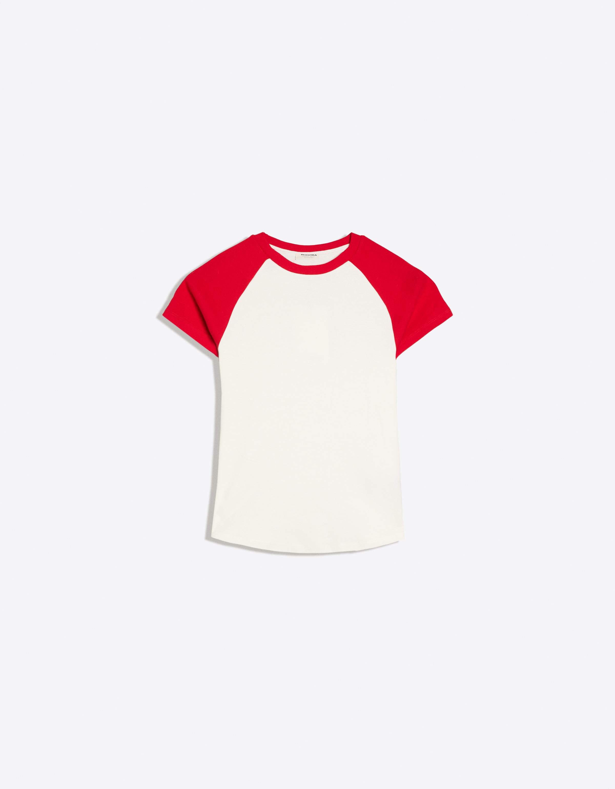 Bershka Camiseta Fitted Ranglan Mujer Blanco