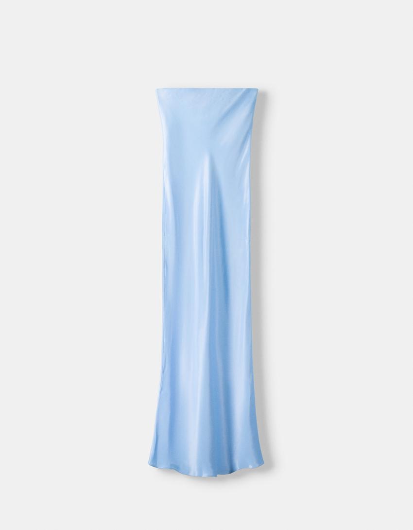 Maxi satin bandeau dress-Light blue-5
