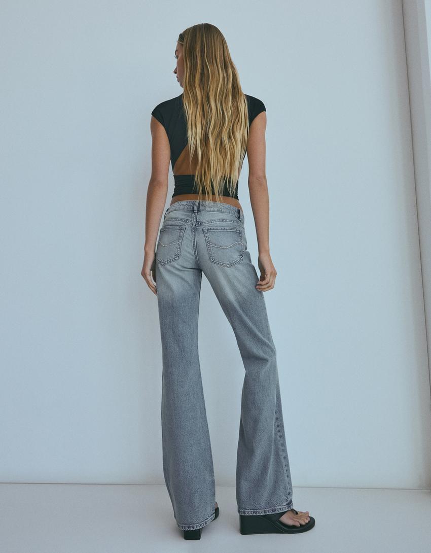 Jeans bootcut taille basse-Bleu