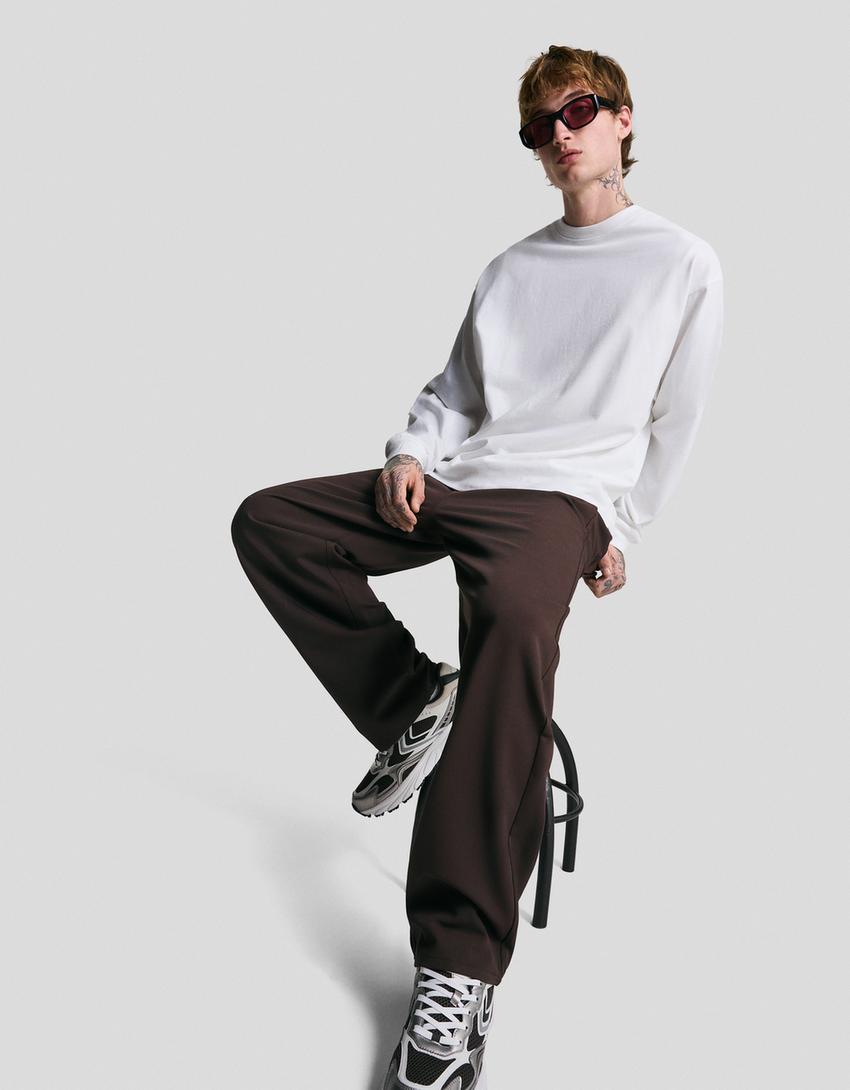 Pantalon straight fit jogger fit tailoring-Marron