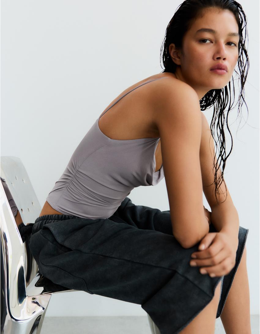 Strappy draped bodysuit-Grey