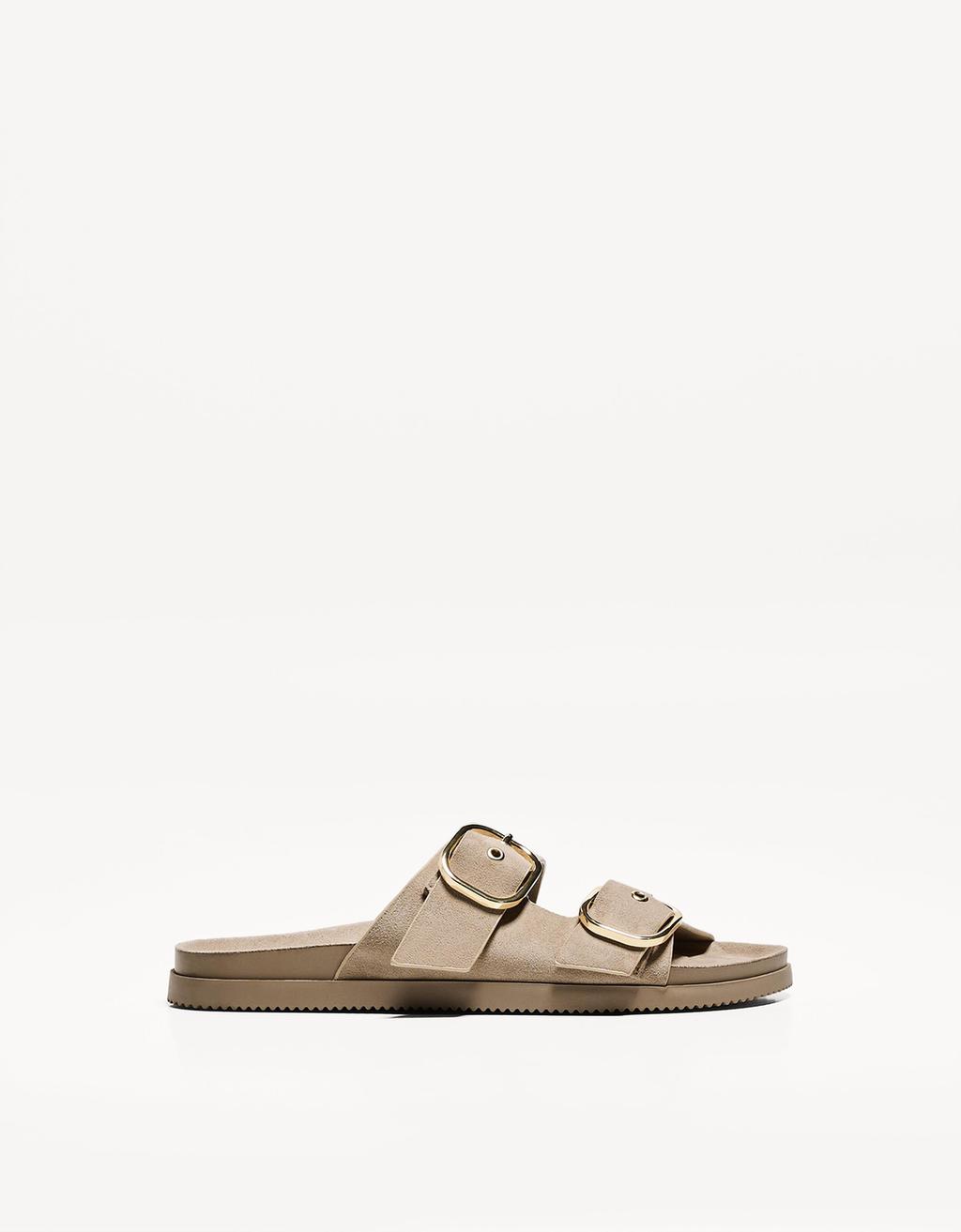 Buckled flat slider sandals
