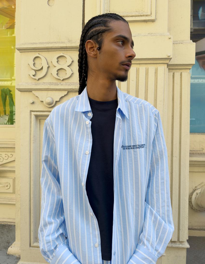 Embroidered long sleeve shirt-Light blue