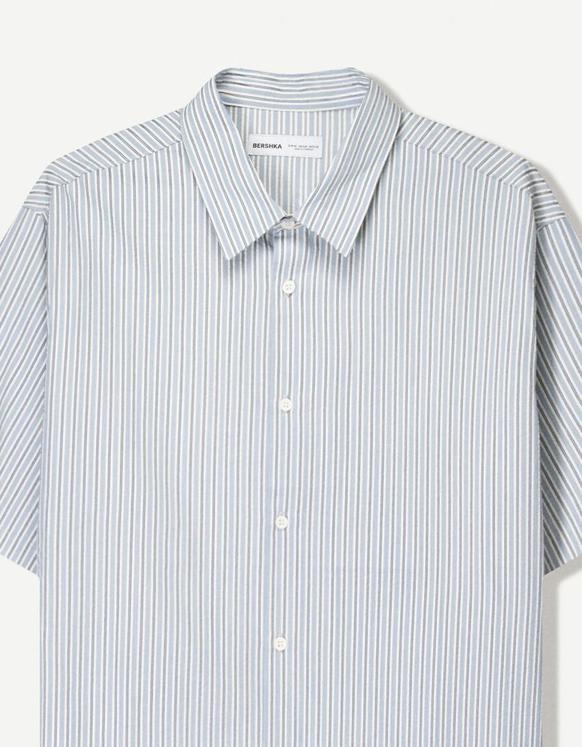 Chemise manches courtes boxy texturée-Bleu-2