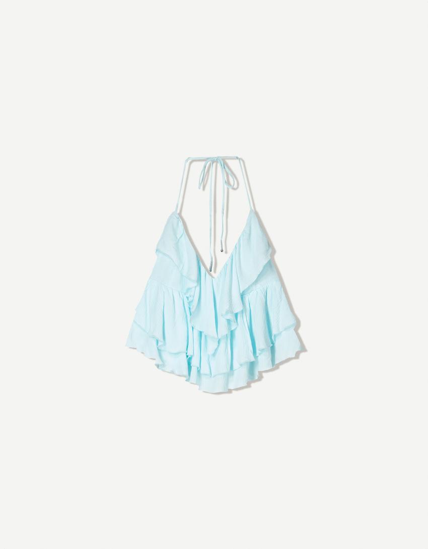 Textured strappy top with ruffles