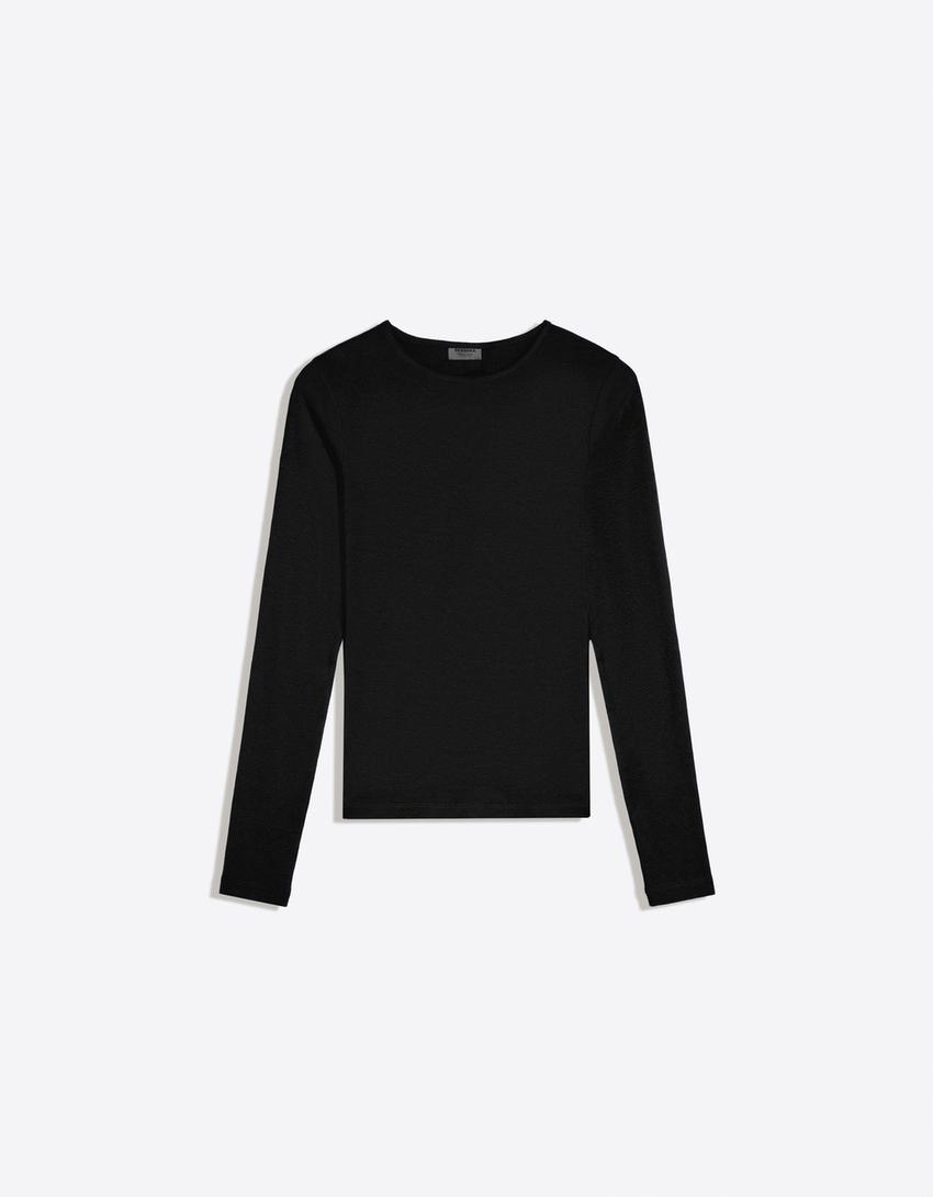 Long sleeve crew neck T-shirt-Black