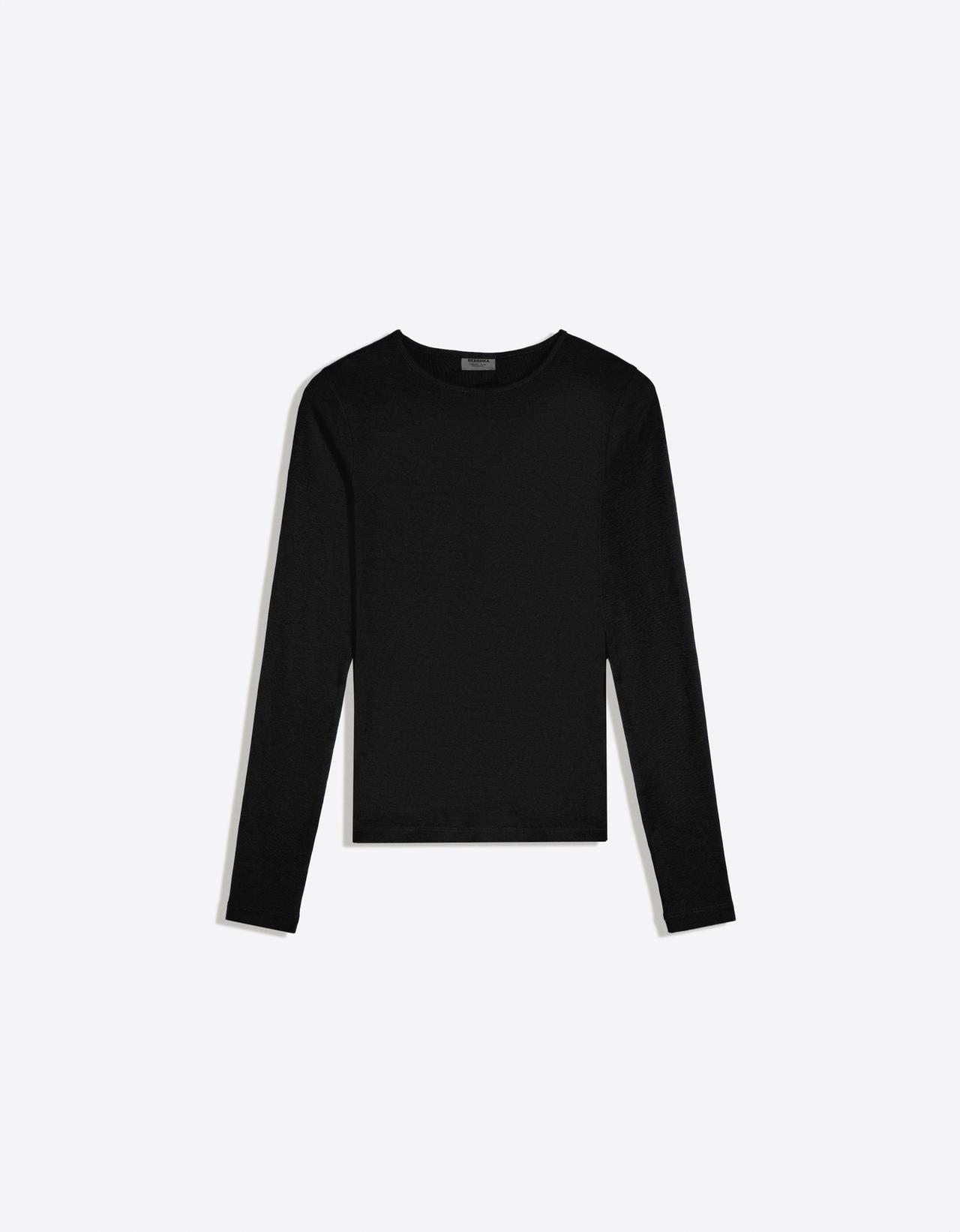 Round neck long-sleeve T-shirt — Black