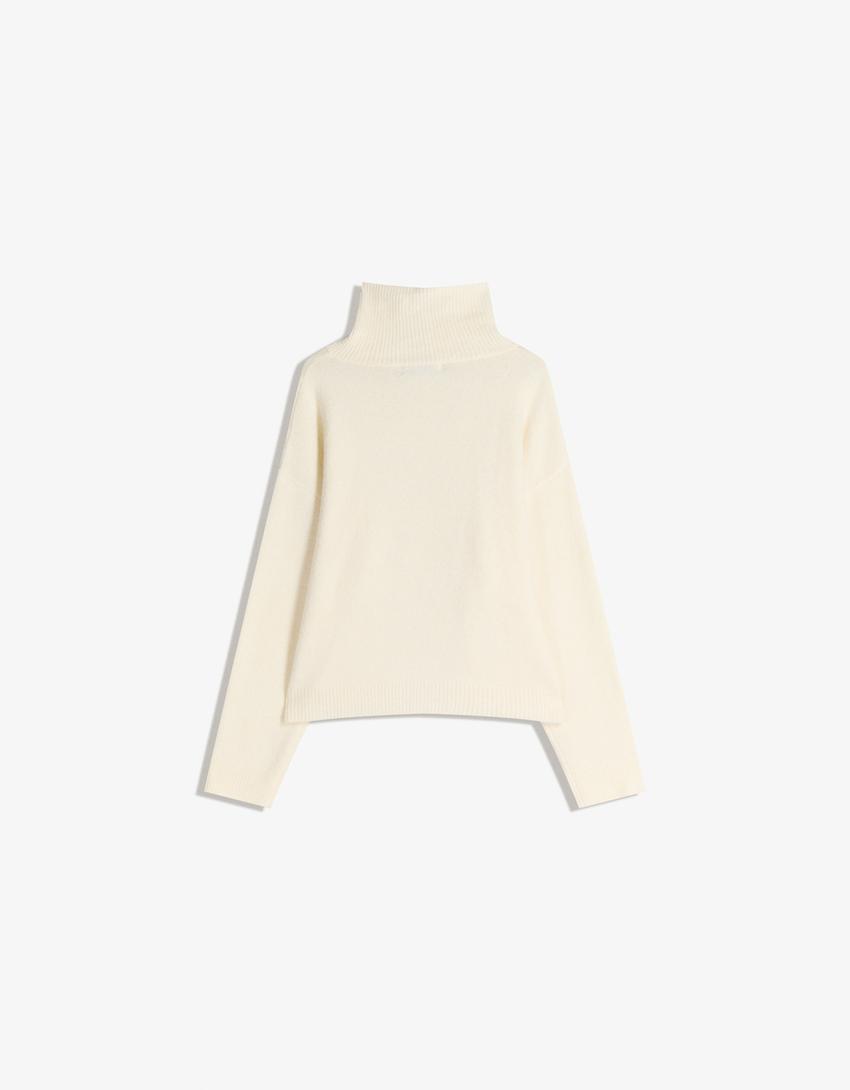 Jersey cuello alto cremallera-Crudo