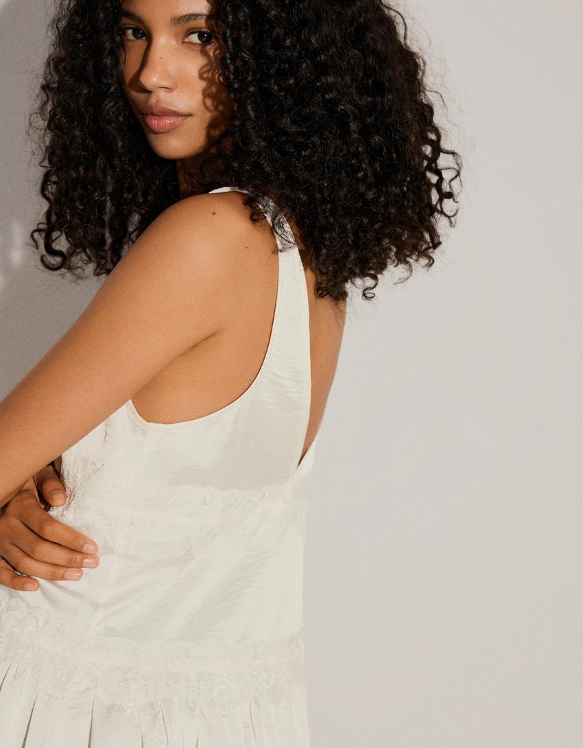Mini-robe en satin-Écru