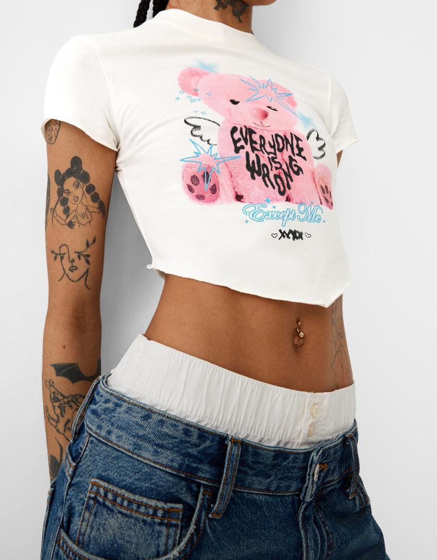 Short sleeve T-shirt with print-Cream-2