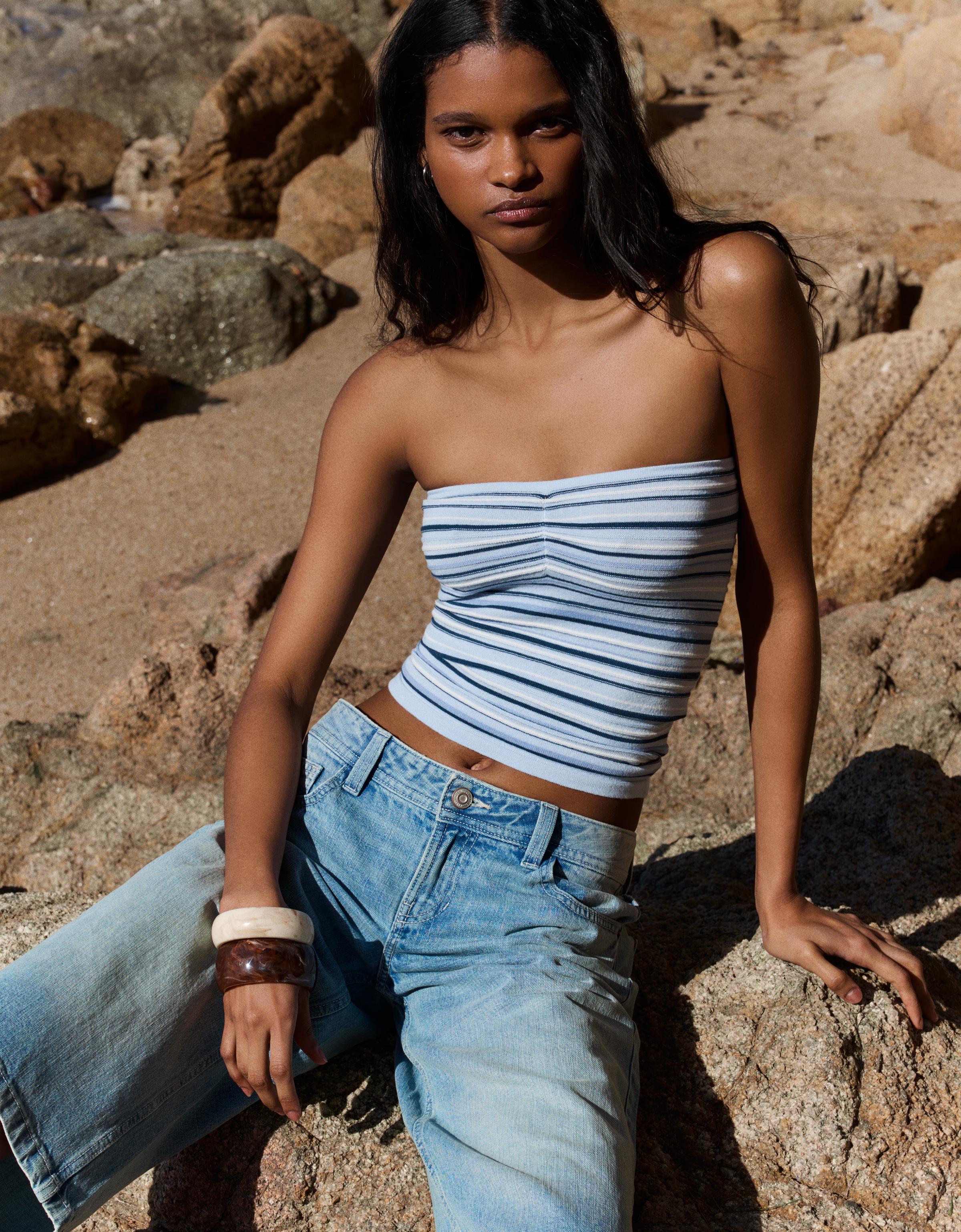 Top Bandeau Rayas Mujer L Azul