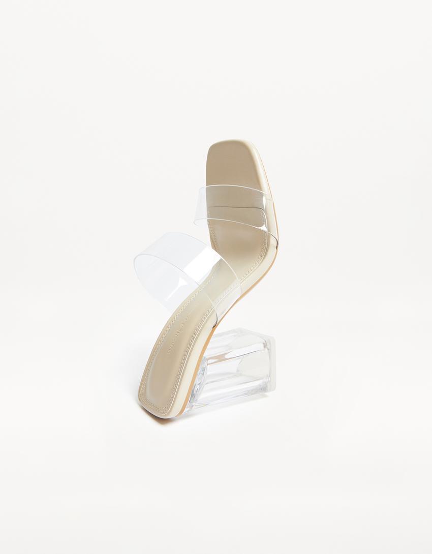 Heeled sandals with vinyl straps-Transparent