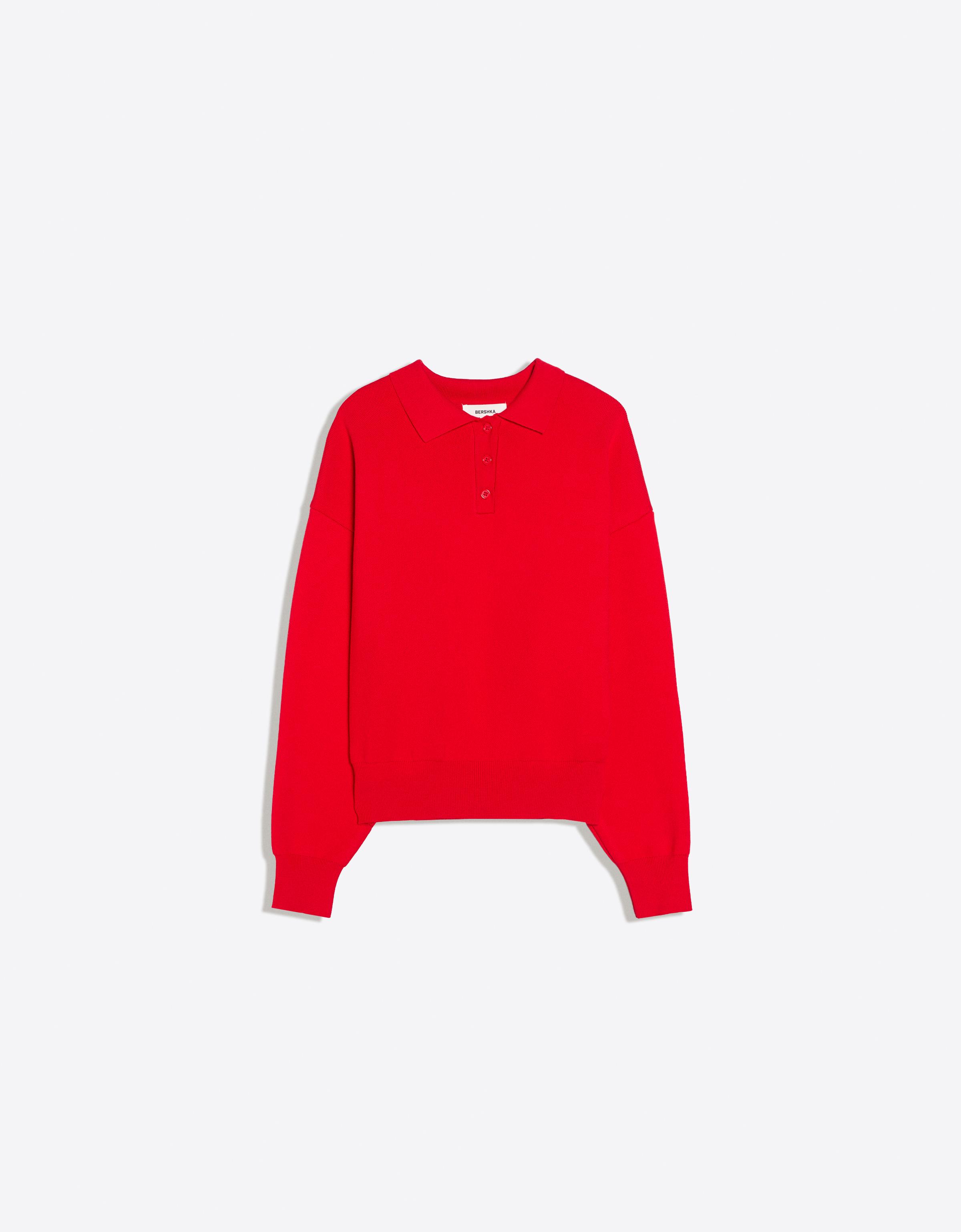 Oversize polo collar jumper — Red