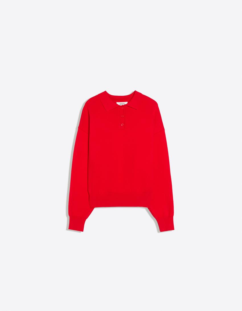Jersey cuello polo oversize-Rojo