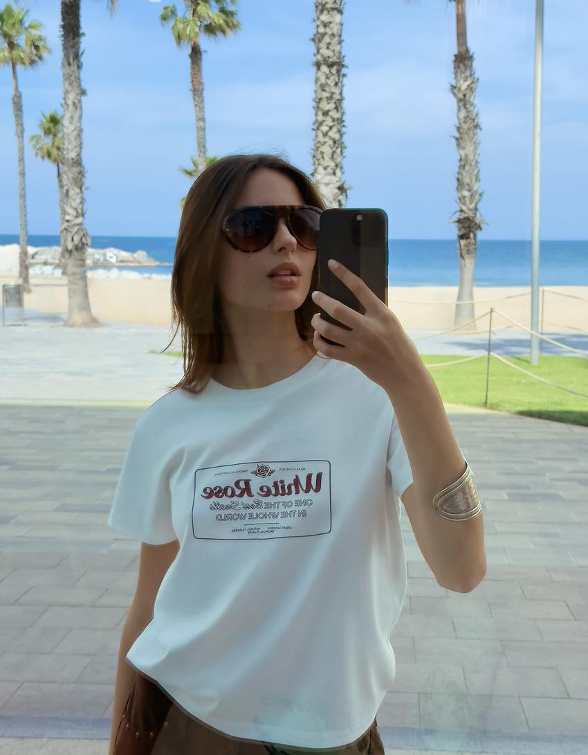 Short sleeve T-shirt with print-Off white-2