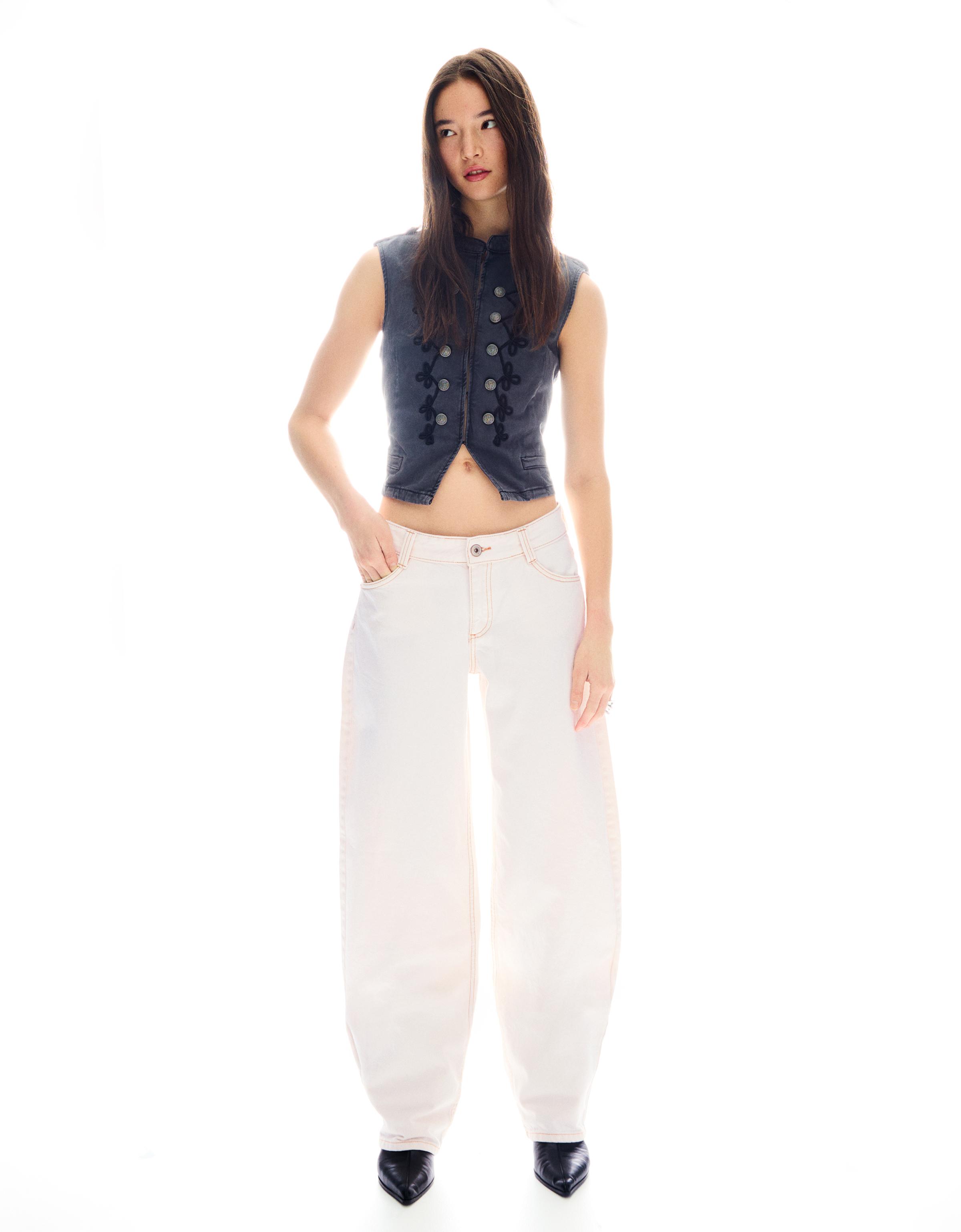 Bershka Baggy Barrel Jeans Mit Tiefem Bund Damen 42 Rohweiß