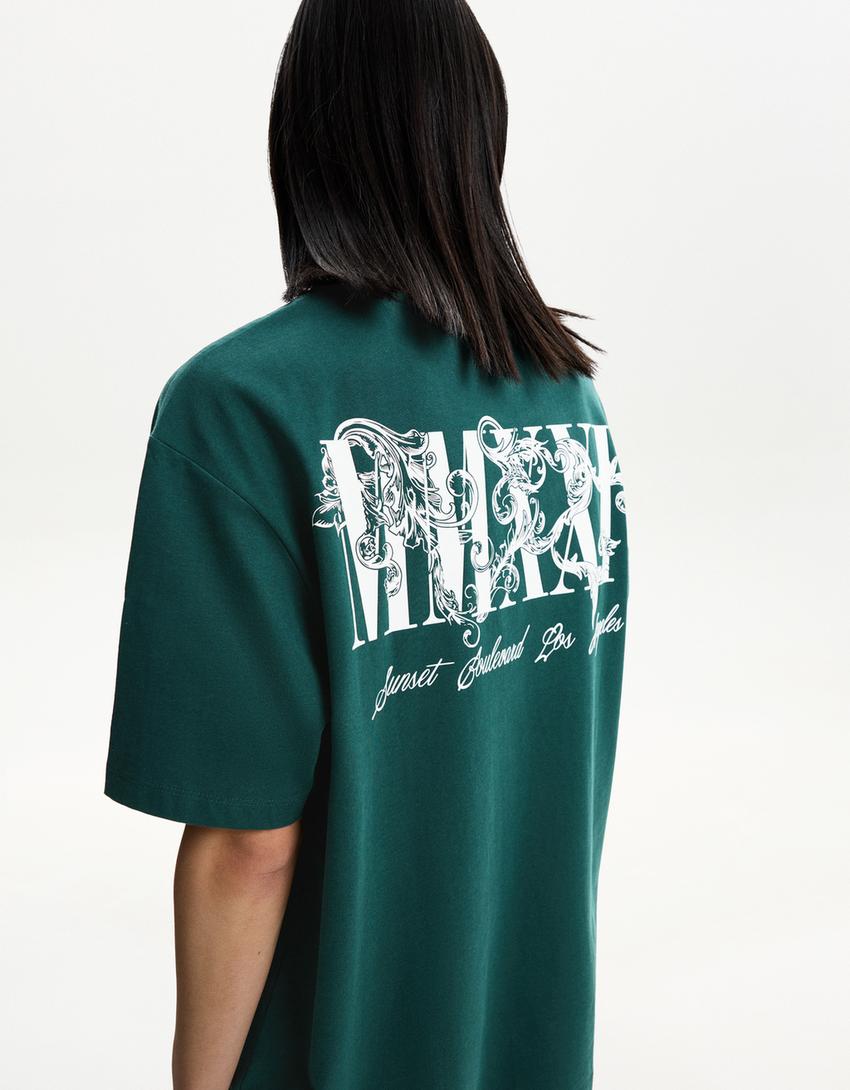 Desenli kısa kollu t-shirt-Yeşil-2