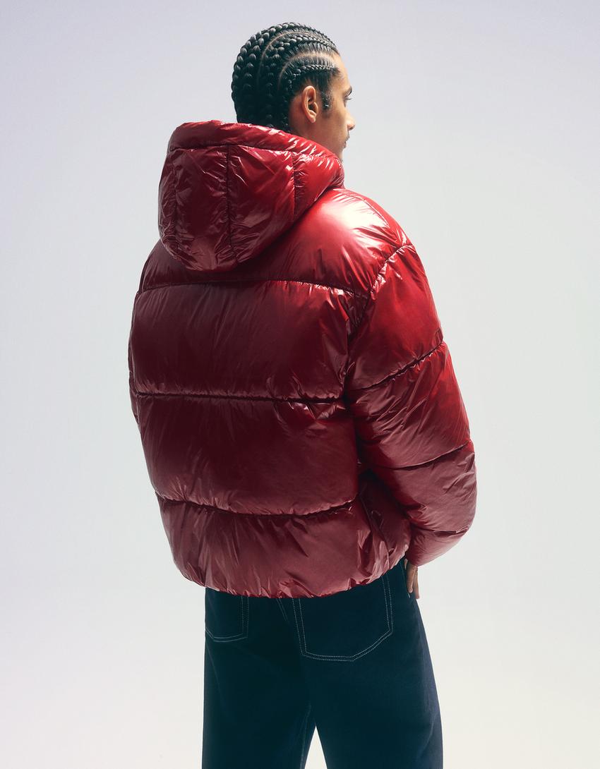 Puffy-Jacke mit Kapuze-Rot