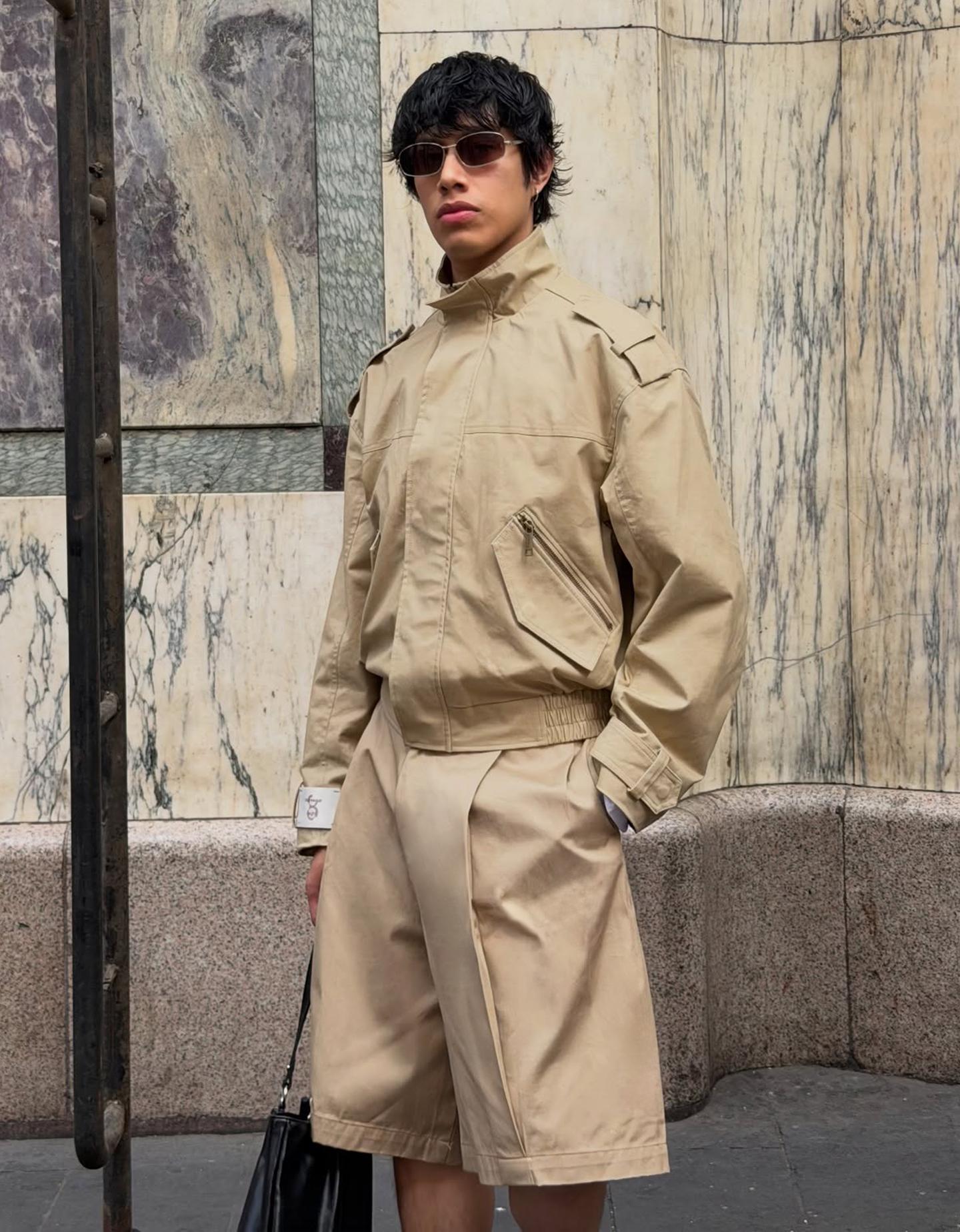 Bershka Gabardina Cropped Hombre Camel